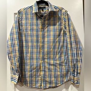 Banana Republic Shirt Mens SMALL Blue Yellow Plaid Soft Wash Button Up Cotton